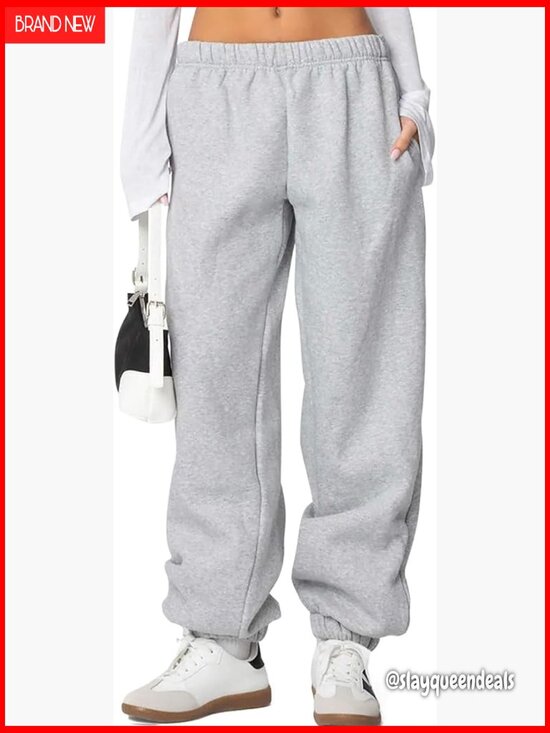 Pants - Fleece Lined High Waist Baggy Sweatpants with Pockets Joggers
